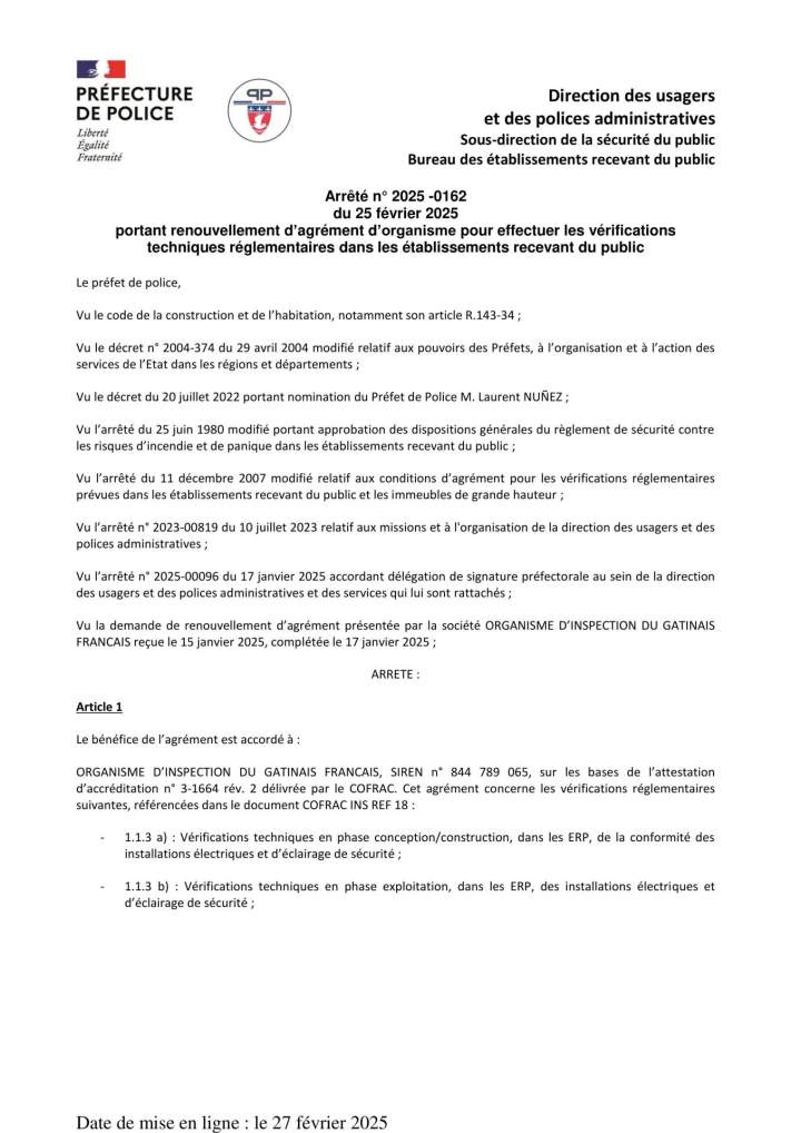 Attestation d'accréditation Île-de-France